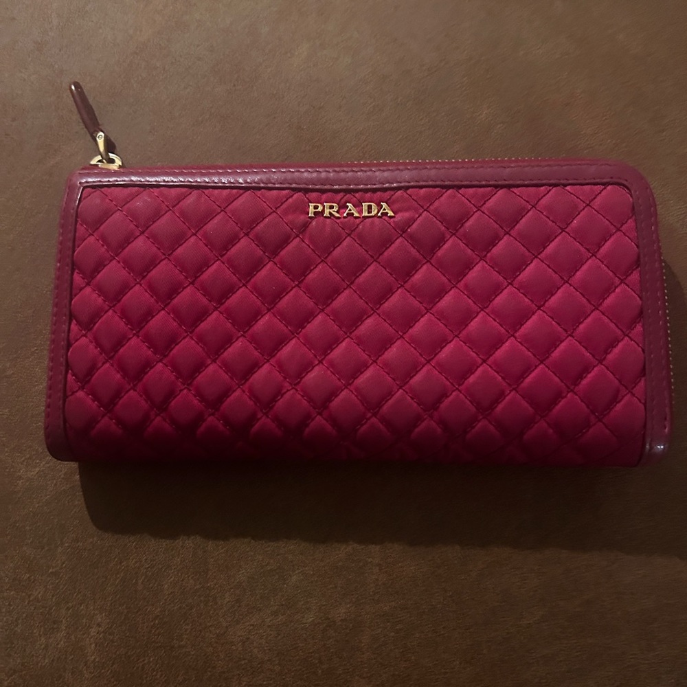 PRADA LONG WALLET Pink Tessuto quilted nylon and leather continental wallet